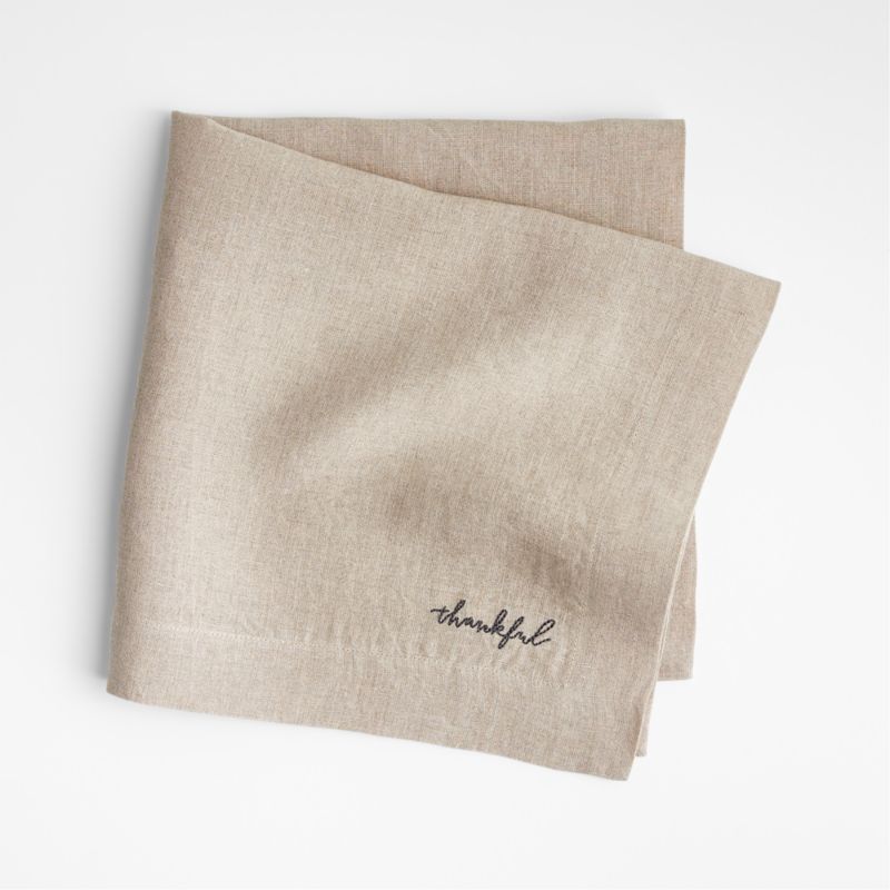 'Thankful' Embroidered Thanksgiving Napkin | Crate & Barrel | Crate & Barrel