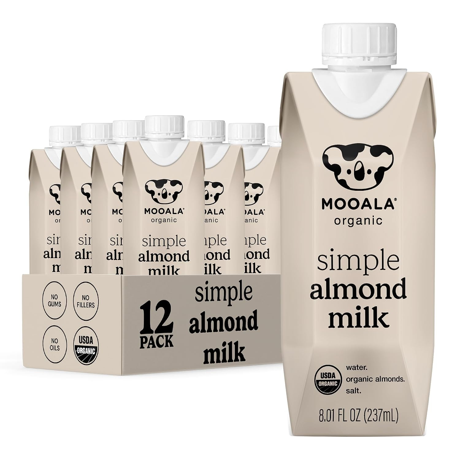 Mooala Organic Simple Almondmilk - -Shelf Stable Single Serve Cartons, 3 Ingredients, No Gums, No Oil, No Fillers Unsweetened, Dairy Free Milk, On The Go 12 Pack | Amazon (US)