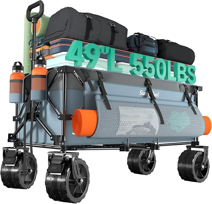 SUNNYFEEL 49" L Foldable Wagon Cart with Big Wheels - 550lbs Heavy Duty Extra Long Collapsible Sh... | Amazon (US)