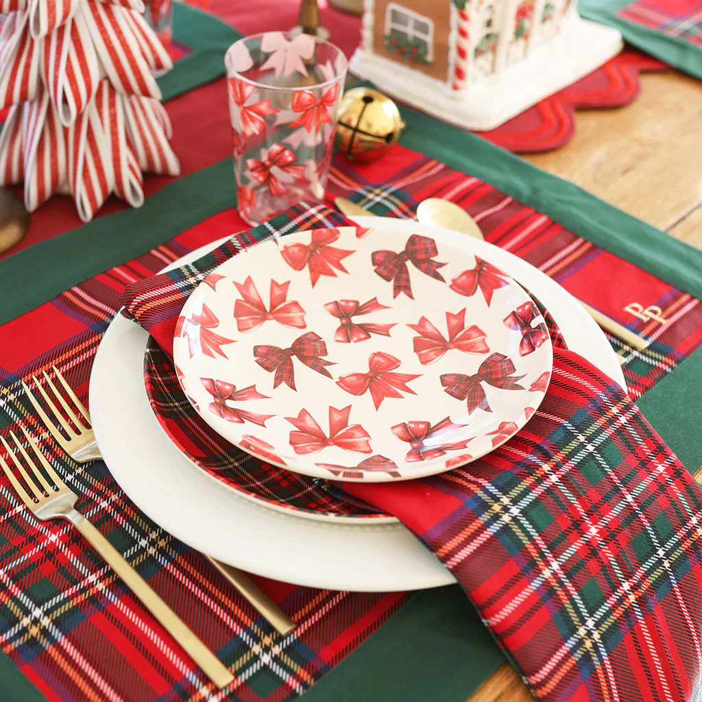 Ribbons Pink Holiday Avia Dessert Plate Set | Posh Peanut® | Posh Peanut