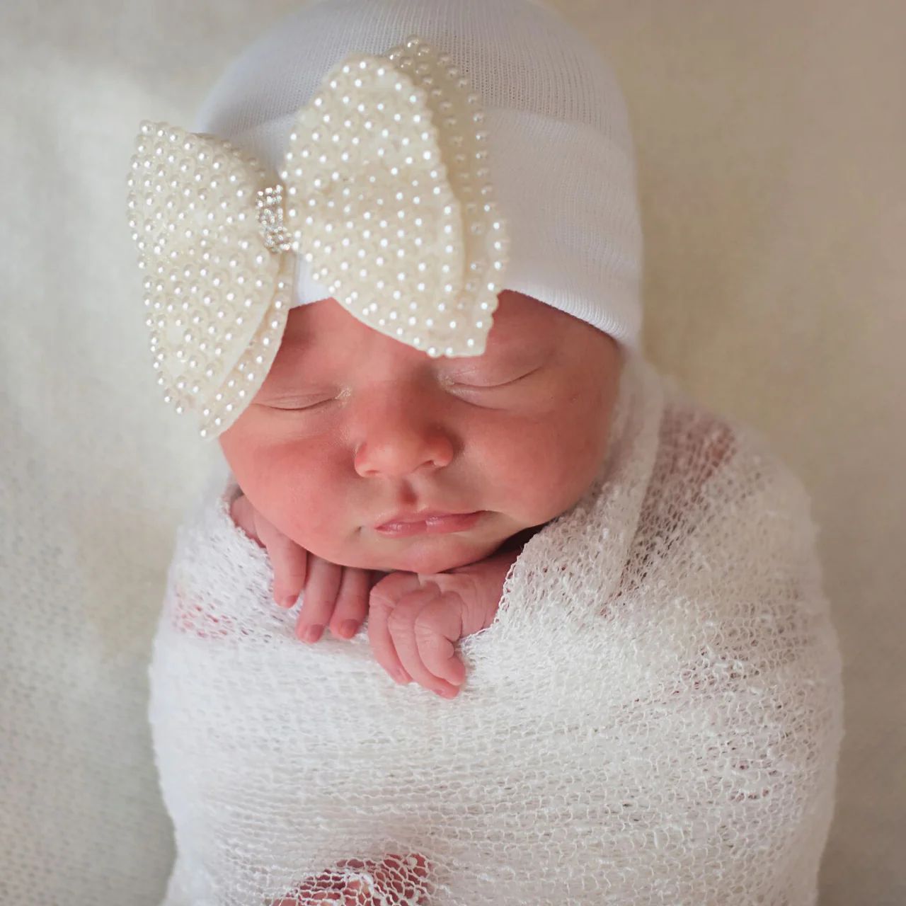 Newborn Bow Hat, Pearl Bow | SpearmintLOVE