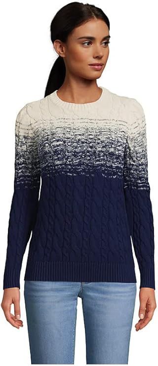 Lands' End Women's Cotton Drifter Crew Cable Pullover Sweater | Amazon (US)