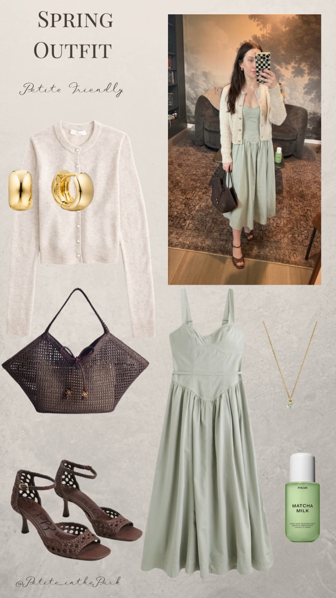 Spring petite outfit  

Spring outfit, spring trends, casual spring outfit, petite spring outfit, spring fashion, spring style, petite style, petite spring style, casual petite outfit,  cardigan, oatmeal cardigan, midi dress, spring dress, green dress, corset dress,  heels, leather heels, brown heels , shoulder bag, rattan bag, brown bag, brown purse, gold earrings, gold hoop earrings, gold necklace, minimal jewelry  #casualoutfit #petiteoutifts #springoutfits #springoutfit2026 #springtrends  


#LTKootd #LTKSeasonal #LTKPetite