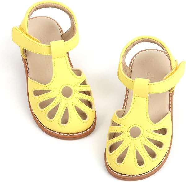 THEE BRON Toddler Girls Closed-Toe Sandals Sweet Retro Cutout Summer Dress Shoes | Amazon (US)