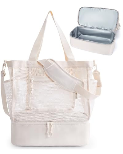 BAGSMART Beach Bag for Women, Mesh Tote Bags with Zipper, Sandproof Vacation Essentials with Cool... | Amazon (US)