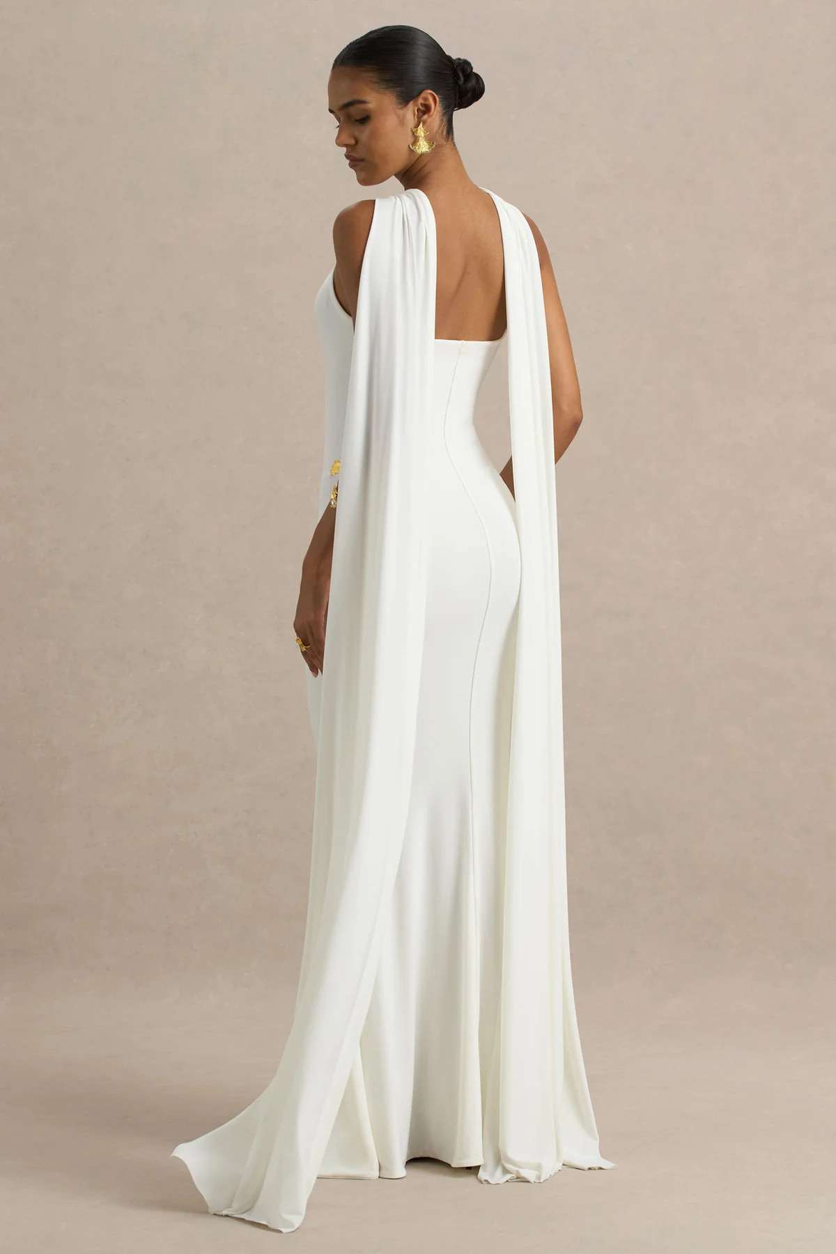 Rhoda  White Twist Halter-Neck Cape Maxi Dress | Club L London