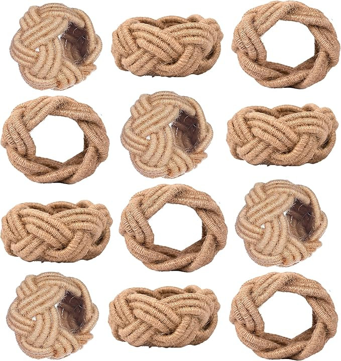CLEENTABLE - Nautical Woven Napkin Rings – Set of 12 Coastal Jute & Cotton Tabletop Decor for W... | Amazon (US)