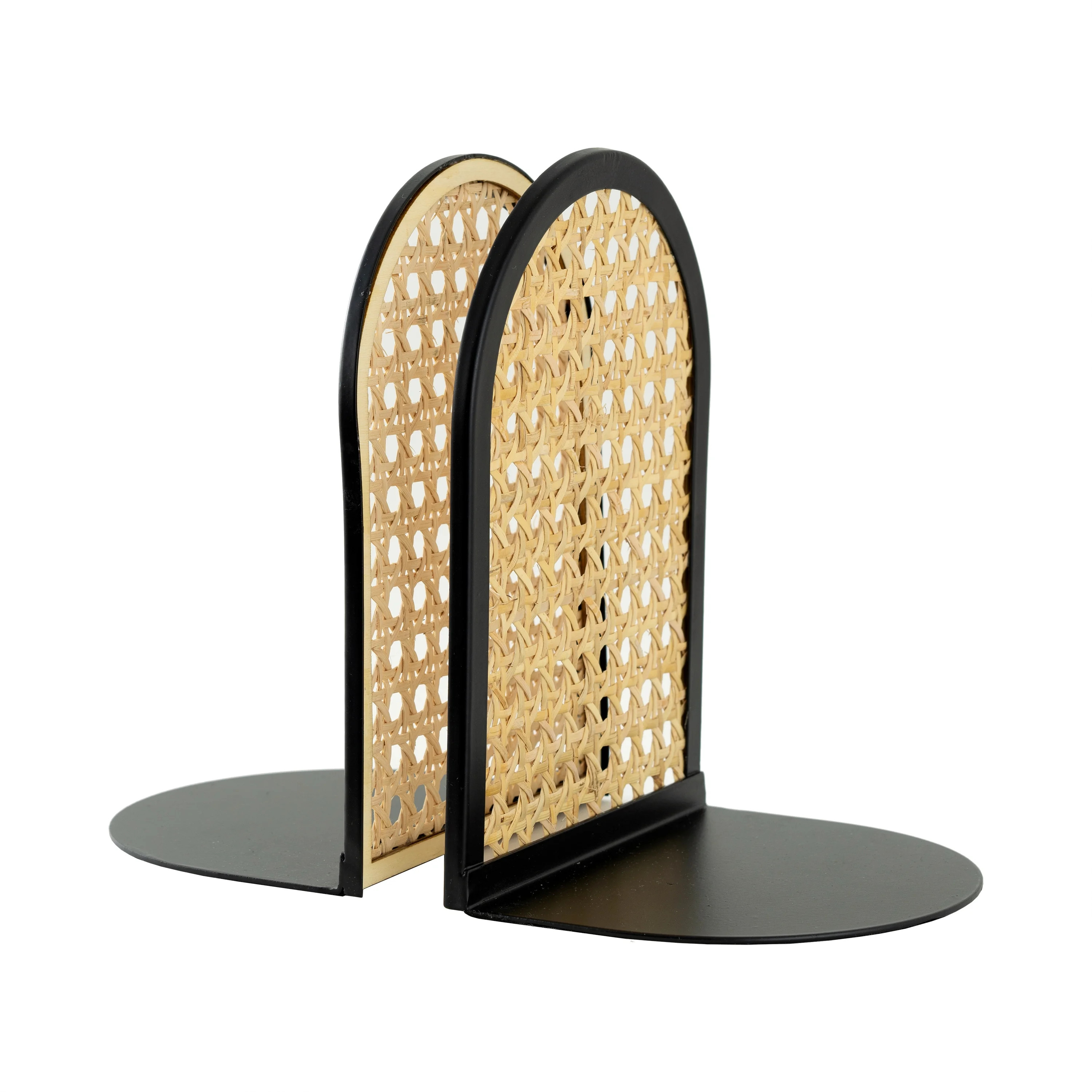Arched Black Metal and Natural Rattan Indoor Tabletop Bookends - Walmart.com | Walmart (US)