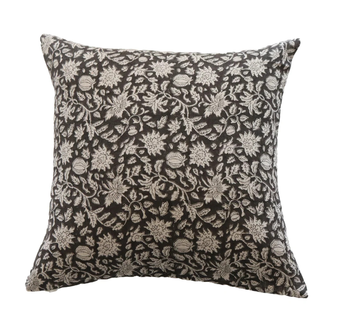 Estelle Dark Brown Floral Pillow Cover | Danielle Oakey Interiors INC