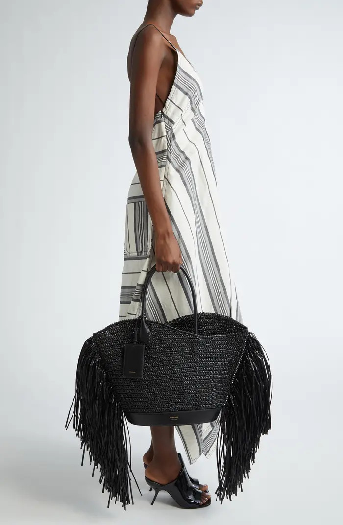 FERRAGAMO Fringe Raffia & Leather Tote | Nordstrom | Nordstrom