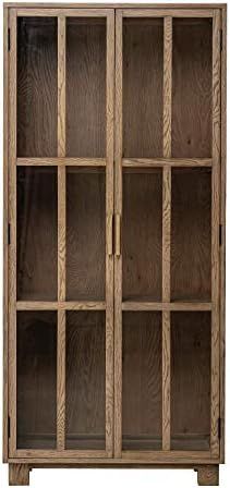 Creative Co-op Oak Glass Doors & 2 Shelves Cabinet, Natural | Amazon (US)
