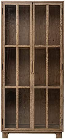 Creative Co-op Oak Glass Doors & 2 Shelves Cabinet, Natural | Amazon (US)