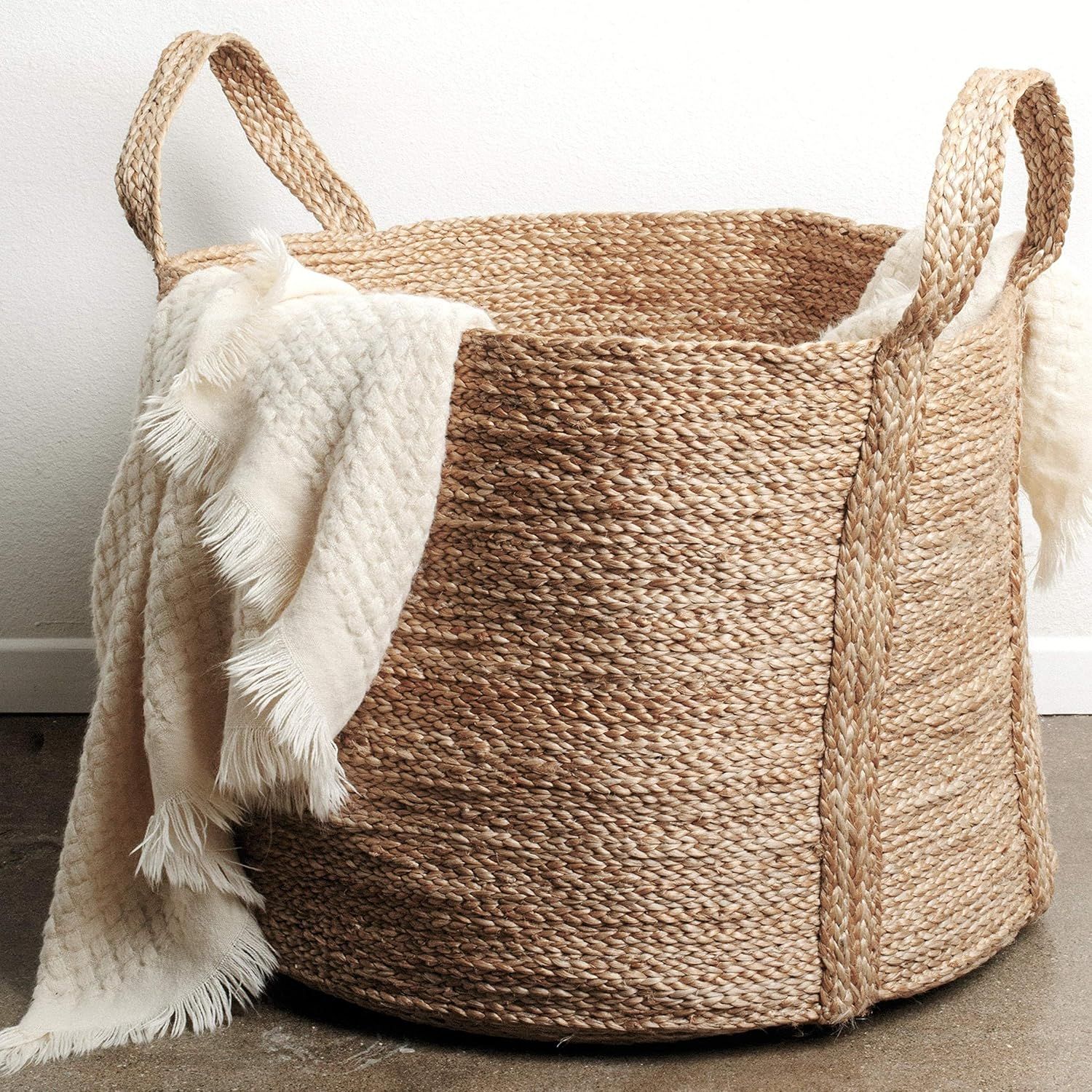 Large Woven Storage Basket Jute | 20” x 16” Tall Decorative Blanket Basket for Living Room, B... | Amazon (US)