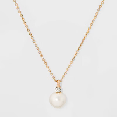 Pearl and Rhinestone Pendant Necklace - A New Day™ | Target