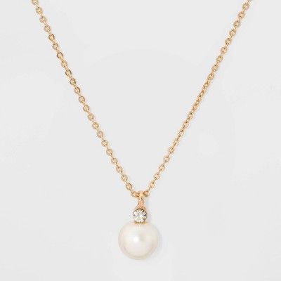 Pearl and Rhinestone Pendant Necklace - A New Day™ | Target