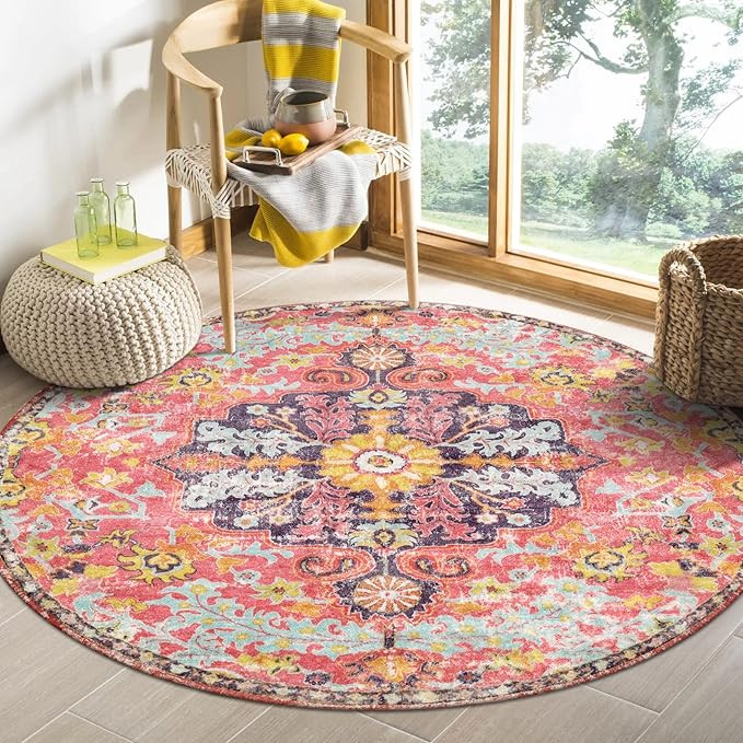 Lahome Bohemian Floral Medallion Round Rug - 4Ft Hot Pink Soft Round Area Rug Bedroom Kitchen Mat... | Amazon (US)