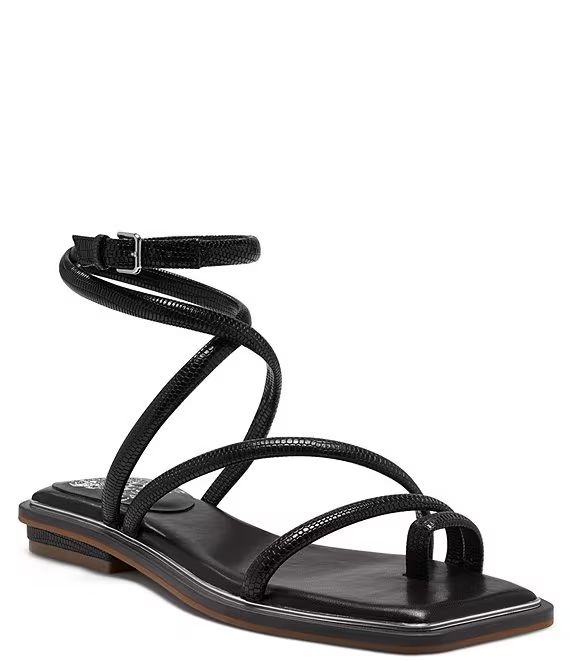 Pertema Leather Embossed Ankle Strap Flat Sandals | Dillards