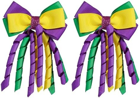 Mardi Gras Hair Bow Clips 3 Inch Curly Ribbon Hair Clips Girls Handmade Circus Carnival Hair Acce... | Amazon (US)