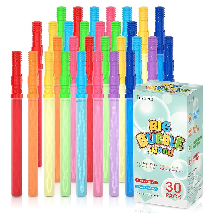 30 Pack 14’’ Big Bubble Wands, 8 Colors Bulk for Summer Toy, Outdoor / Indoor Activity Use, E... | Amazon (US)