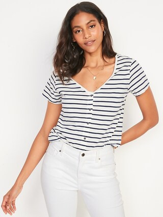 Striped Slub-Knit V-Neck Button-Front T | Old Navy (CA)