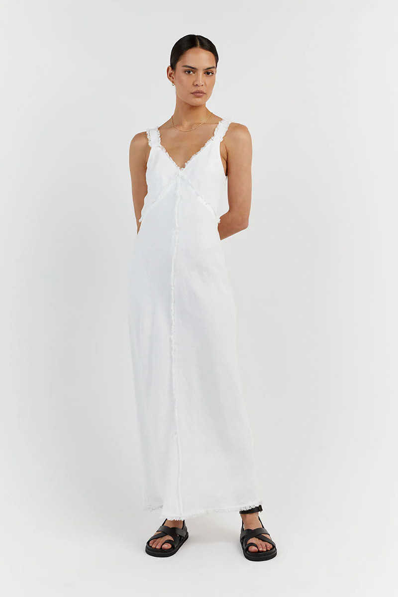 GEORGIE WHITE LINEN MIDI DRESS | DISSH
