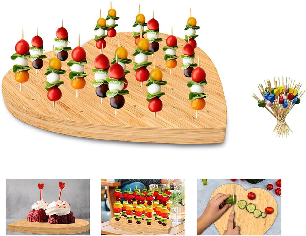 Heart-Shaped Bamboo Appetizer Skewer Holder COMES WITH 50pcs of Bamboo Picks. Wooden Stylish and ... | Amazon (US)