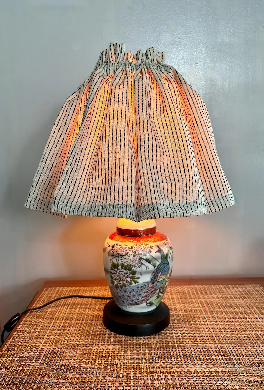 Handloom Linen Lampshade Slipcover: Black and White Stripe Border | Etsy (US)