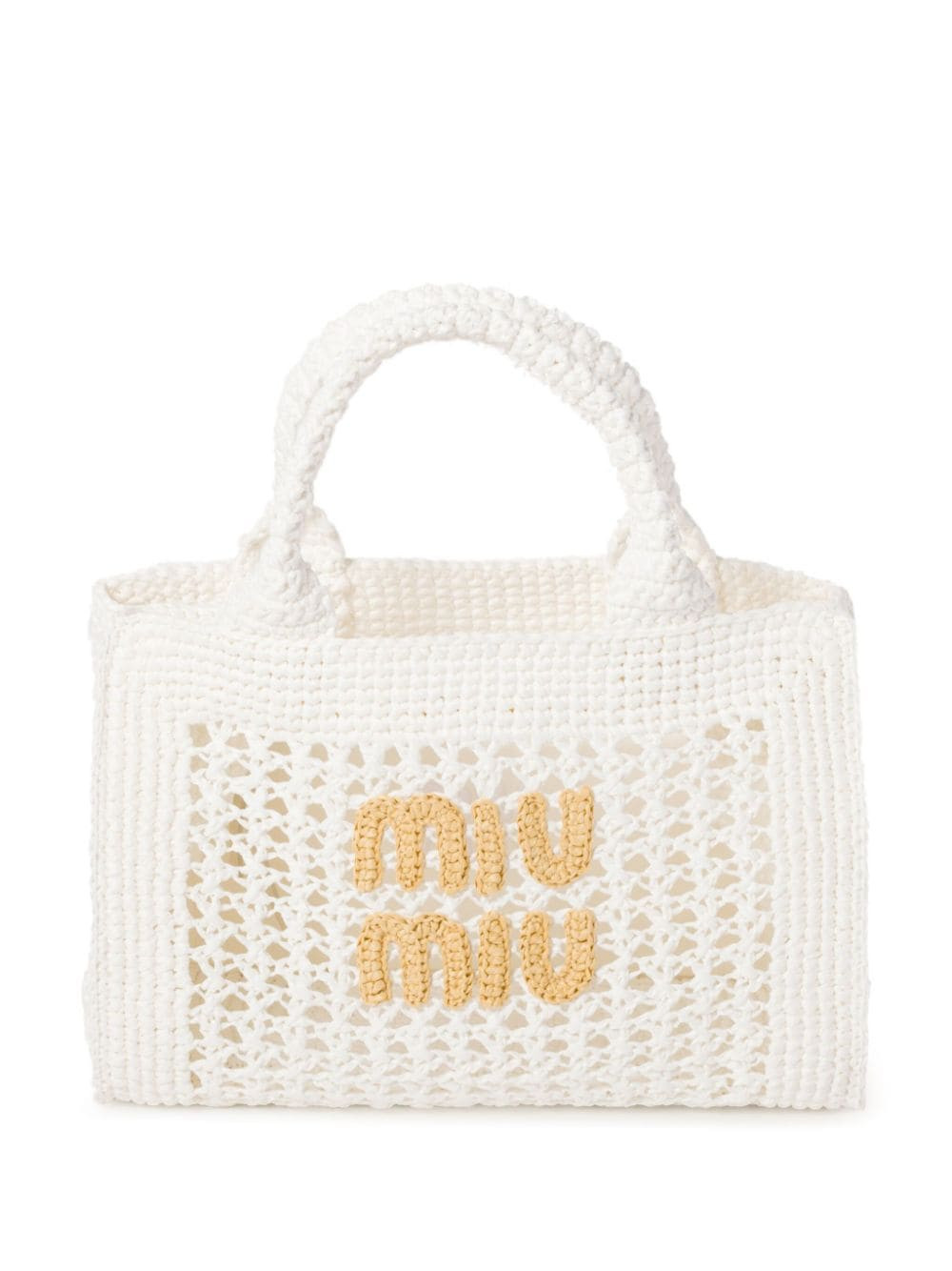 Miu Miu logo-lettering raffia tote bag - White | Farfetch Global