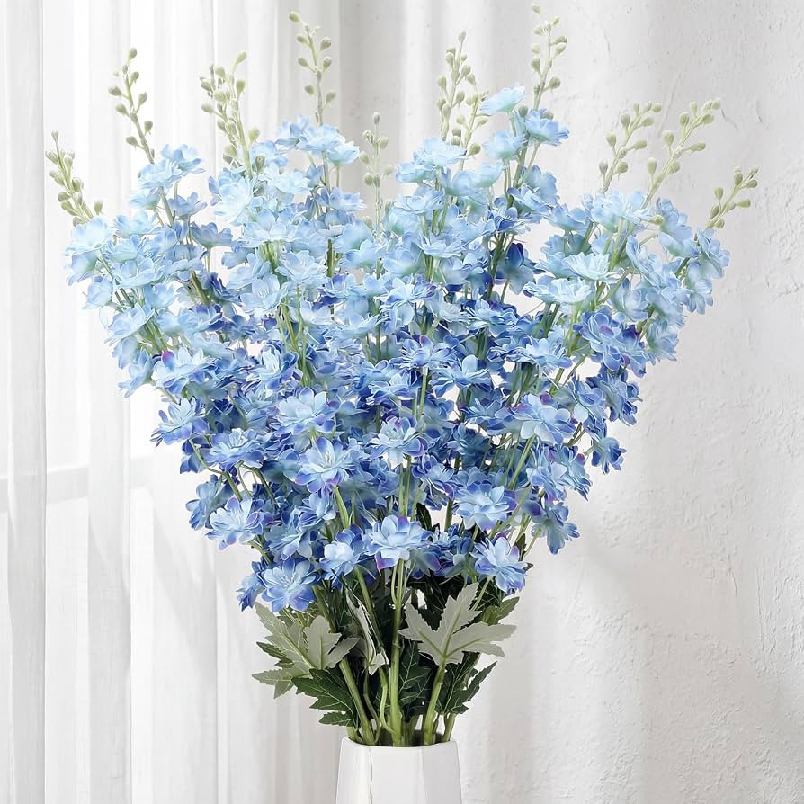 Thiccywoov 12 Pcs Delphinium Artificial Flowers, 33.5'' Long Stem Lifelike Faux Silk Flower Fake ... | Amazon (US)