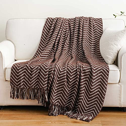 BATTILO HOME Chocolate Brown Throw Blanket for Couch, Decorative Knit Dark Brown Blanket for Bed, Super Soft Warm Throw for Fall Winter Accent Decor, 50''x60'', Chocolate/Cream | Amazon (CA)