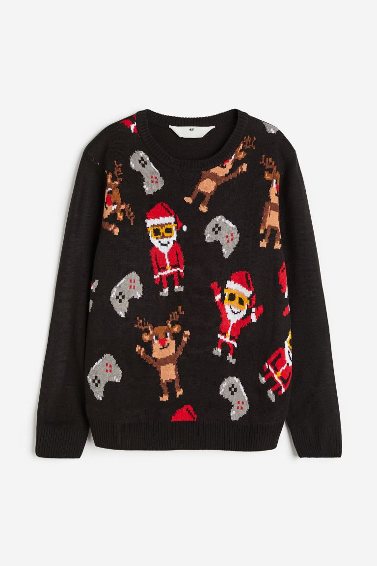 Motif-detail Sweater - Black/patterned - Kids | H&M US | H&M (US + CA)