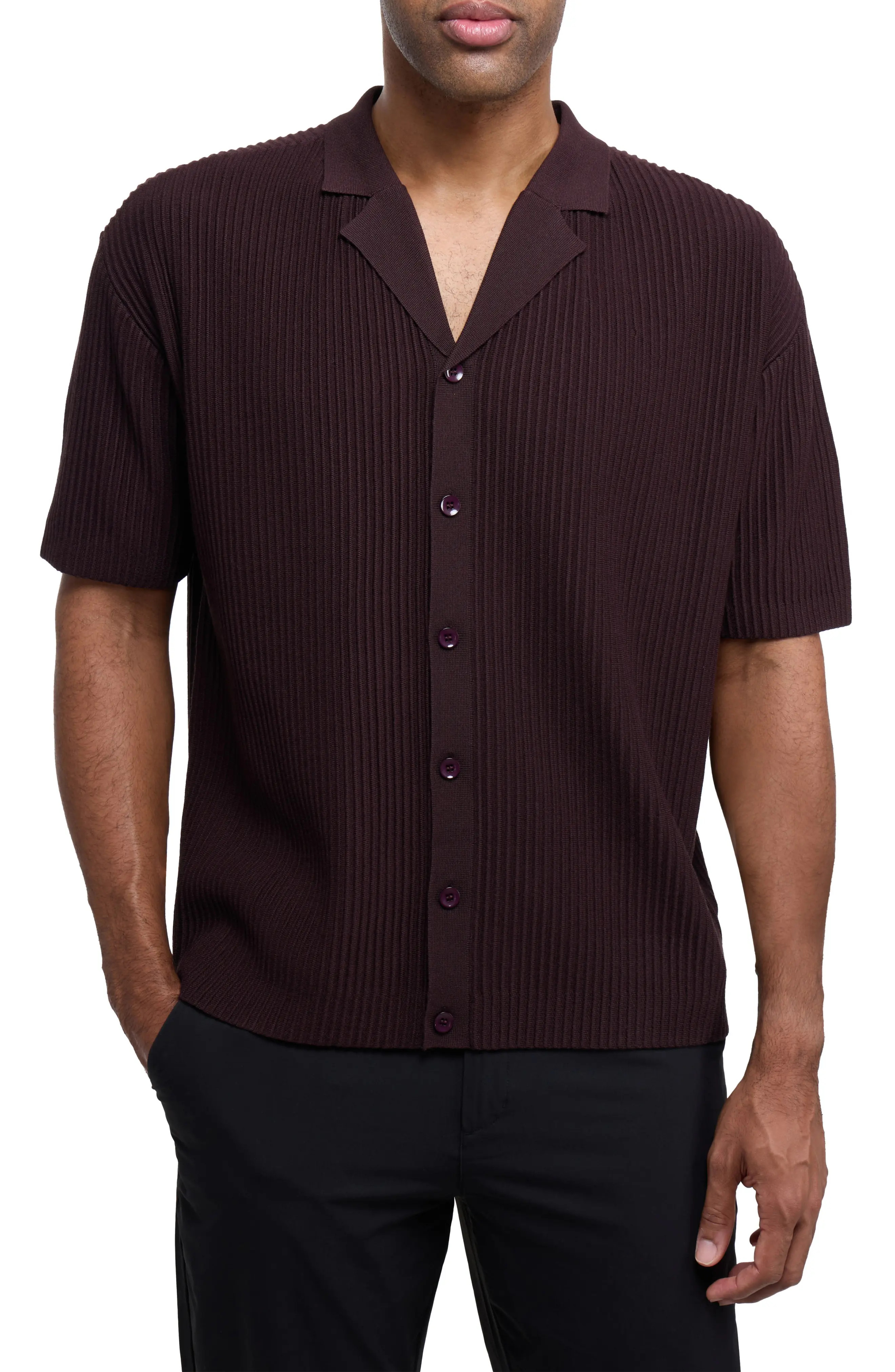 XRAY Ribbed Knit Camp Shirt in Burgundy at Nordstrom Rack, Size Xx-Large | Nordstrom Rack