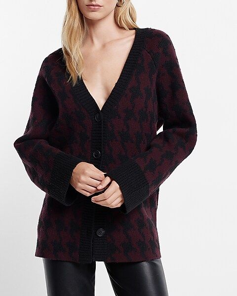 Houndstooth Button Front Cardigan | Express