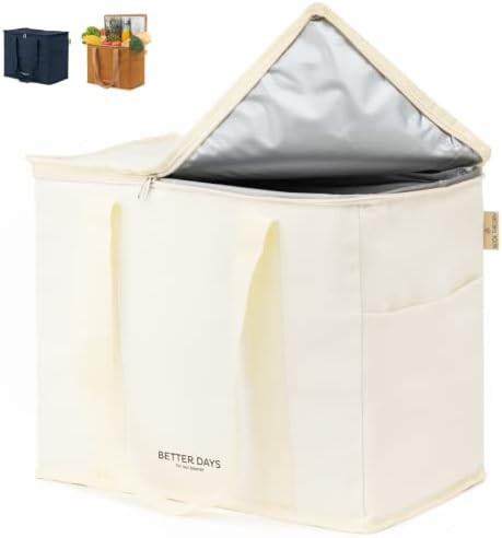 Insulated Reusable Grocery Bag - 12 oz Canvas, Zippered Top, XL - Shopping Bags For Groceries - C... | Amazon (US)