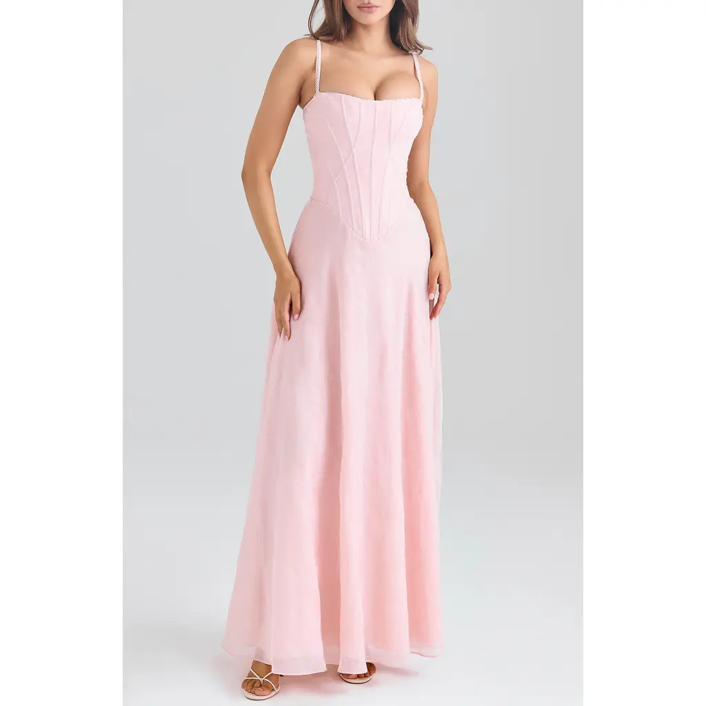 HOUSE OF CB Esme Fil Coupé Chiffon Gown in Blush Pink at Nordstrom, Size X-Large | Nordstrom
