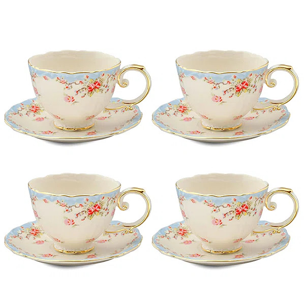 Grace Teaware Vintage Rose Porcelain 7 oz. Teacup & Saucer (Set of 4) | Wayfair North America