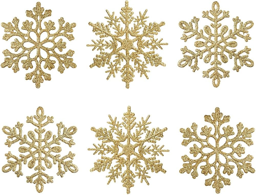 XmasExp 100mm/4inch Mini Glitter Snowflake Ornaments Set Christmas Tree Hanging Plastic Decoratio... | Amazon (US)