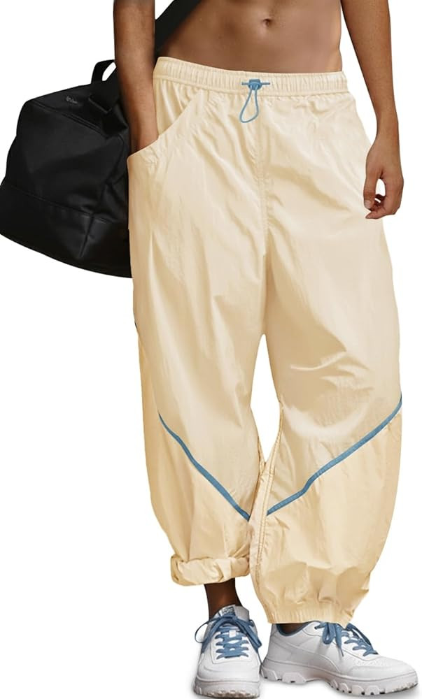 Fisoew Womens Baggy Wide Leg Pants Elastic Waist Track Pants | Amazon (US)
