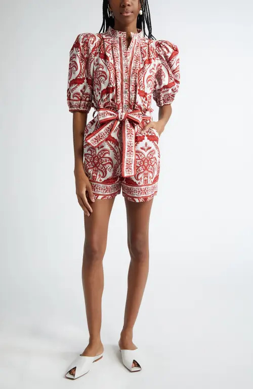 FARM Rio Tropical Cameo Cotton Romper in Tropical Cameo Off-White at Nordstrom, Size Xx-Small | Nordstrom