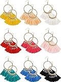 9 Pairs Tassel Hoop Earrings Bohemia Fan Shape Drop Earrings Dangle Hook Eardrop for Women Girls Par | Amazon (US)