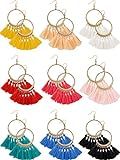 9 Pairs Tassel Hoop Earrings Bohemia Fan Shape Drop Earrings Dangle Hook Eardrop for Women Girls Par | Amazon (US)
