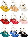 9 Pairs Tassel Hoop Earrings Bohemia Fan Shape Drop Earrings Dangle Hook Eardrop for Women Girls Par | Amazon (US)