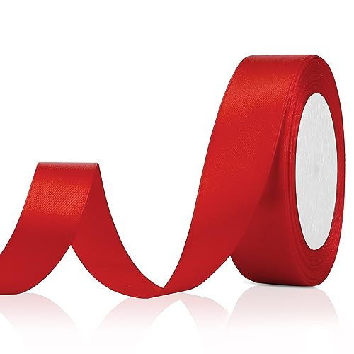 Red Satin Ribbon 1 inch 25 Yards Red Ribbon Week Fabric Silk Ribbons for Gift Wrapping Invitation Floral Hair Balloons Craft Sewing Party Wedding Decoration Liston Cintas de Navidad | Amazon (US)
