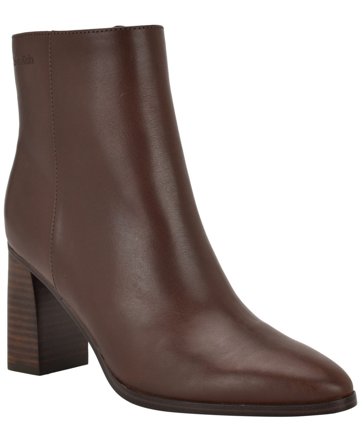 Calvin Klein Women's Dezzi High Block Heel Booties - Dark Brown Leather | Macy's