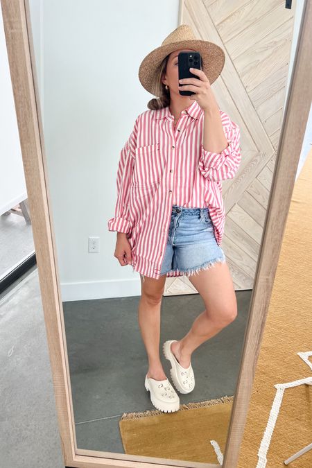 The stripe button up of the Summer! ☀️ Wear it as a dress or shirt! It’s so versatile - I’m wearing a small and yes, it’s oversized you could totally downsize if you wanted. 

#freepeople #gucci #janessaleone

#LTKFindsUnder100 #LTKStyleTip #LTKShoeCrush