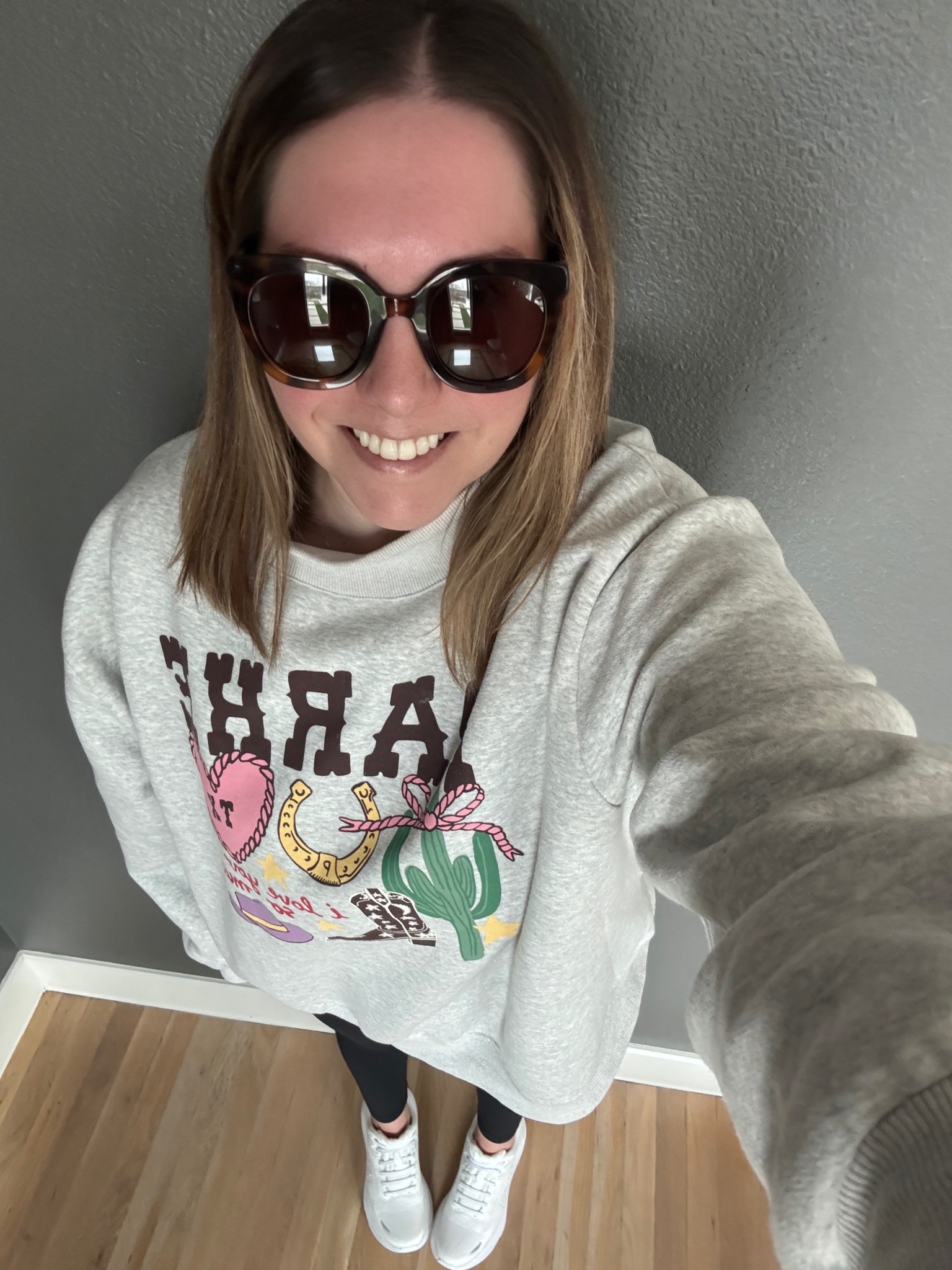 I am loving this Parke sweatshirt. It’s so cozy and oversized. The print is so fun and love the Texas theme. I paired it with some hokas and leggings for some errand running and dog rescuing. Casual but not sloppy was the idea  

#LTKMidsize #LTKActive #LTKootd