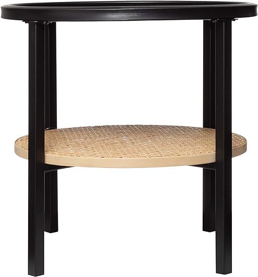 Bloomingville 17.75" Round Metal Accent Tray-Style Top & Handwoven Bamboo Shelf Table, Black | Amazon (US)