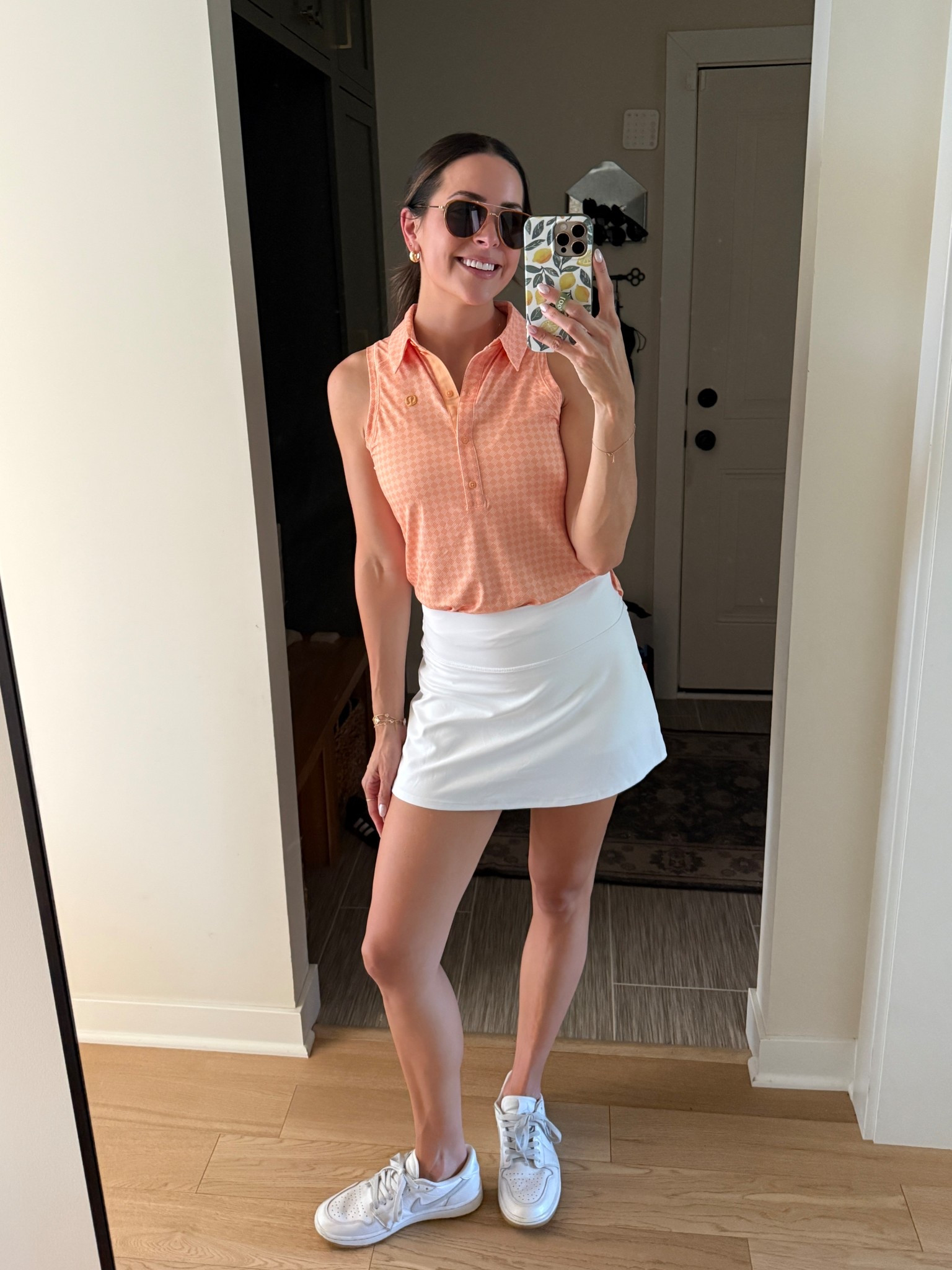 Golf outfit for ladies league tonight! 🧡 

Sleeveless golf polo: size down (usually a 6 or 8 in lululemon tops and could’ve even done a 4. Wearing a 6)
Amazon skort: true to size (S) feels exactly like Lulu align 


#LTKSeasonal #LTKStyleTip #LTKActive
