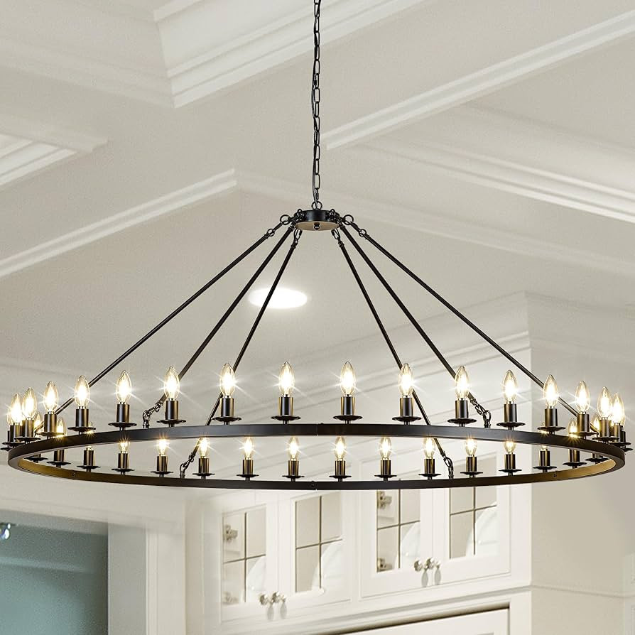 Black Wagon Wheel Chandelier 60-Inch 36-Light,Extra Large Round Rustic Farmhouse Chandelier Metal... | Amazon (US)