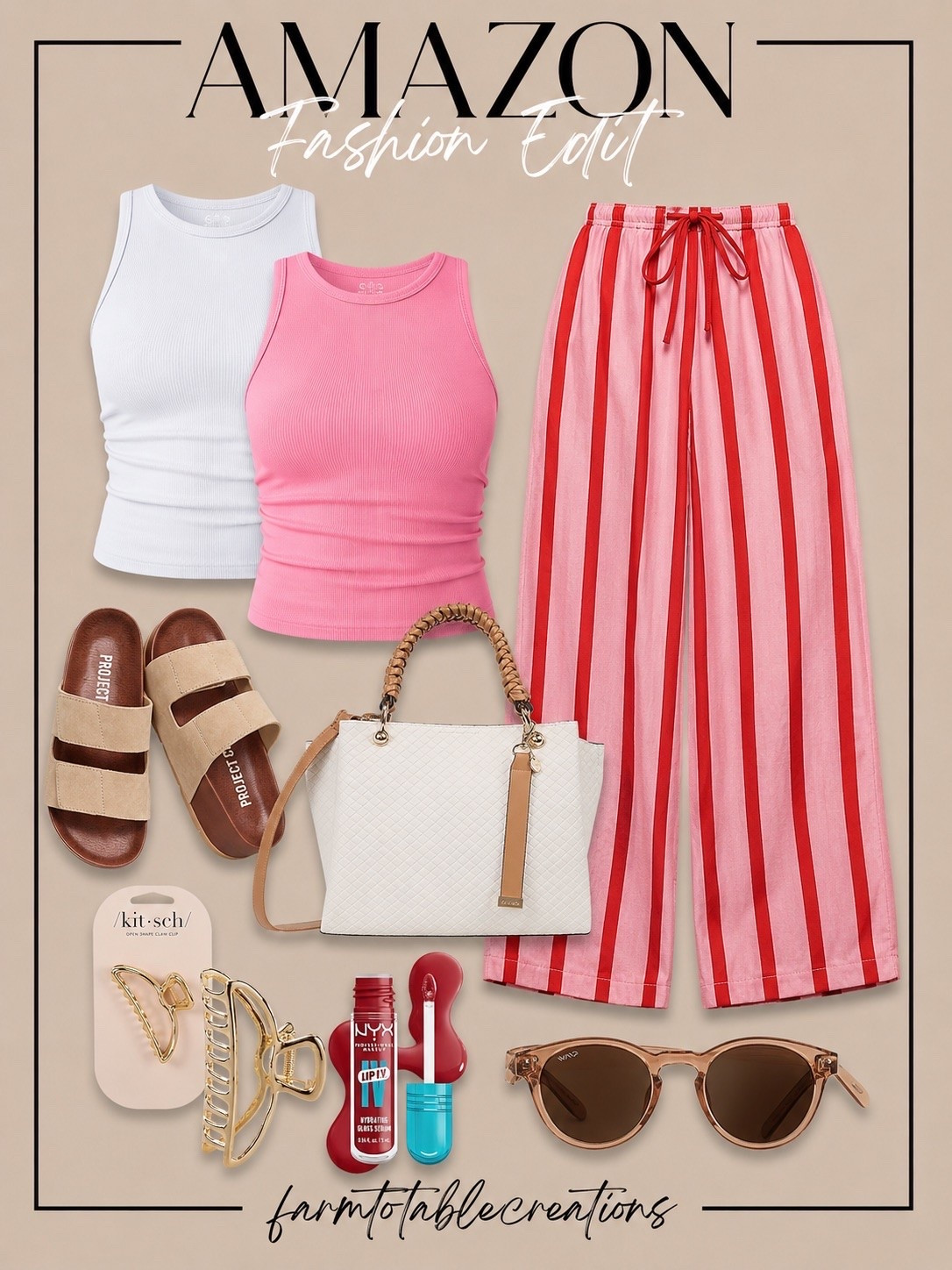 Pretty in Pink 🎀☀️

This Amazon fashion find is giving effortless summer style. From the breezy striped wide-leg pants and versatile ribbed tanks to the woven handbag and easy slide sandals, every piece mixes comfort with chic vacation-ready vibes. Add a pair of oversized sunnies and your favorite lip balm, and you’re set for everything from brunch dates to beach-town strolls.

These are the kinds of affordable wardrobe staples you’ll reach for all season long.

Follow @farmtotablecreations on Instagram for more fashion finds, everyday outfit inspiration, and trending Amazon favorites. 🤍

#LTKStyle #AmazonFashion #SummerStyle #AmazonFinds #FashionFinds #VacationStyle #ResortWear #CasualChic #SummerOutfit #WideLegPants #PinkStyle #AffordableFashion #AmazonFavorites #OOTD #EverydayStyle #SummerWardrobe #FashionInspo #LTKFashion #FarmToTableCreations #StyleOnABudget

#LTKmomlife #LTKOver40 #LTKTravel